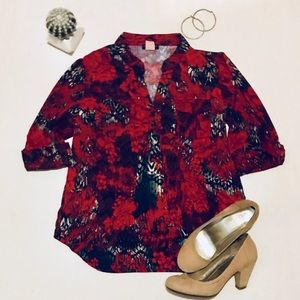 Red & Black Floral Blouse